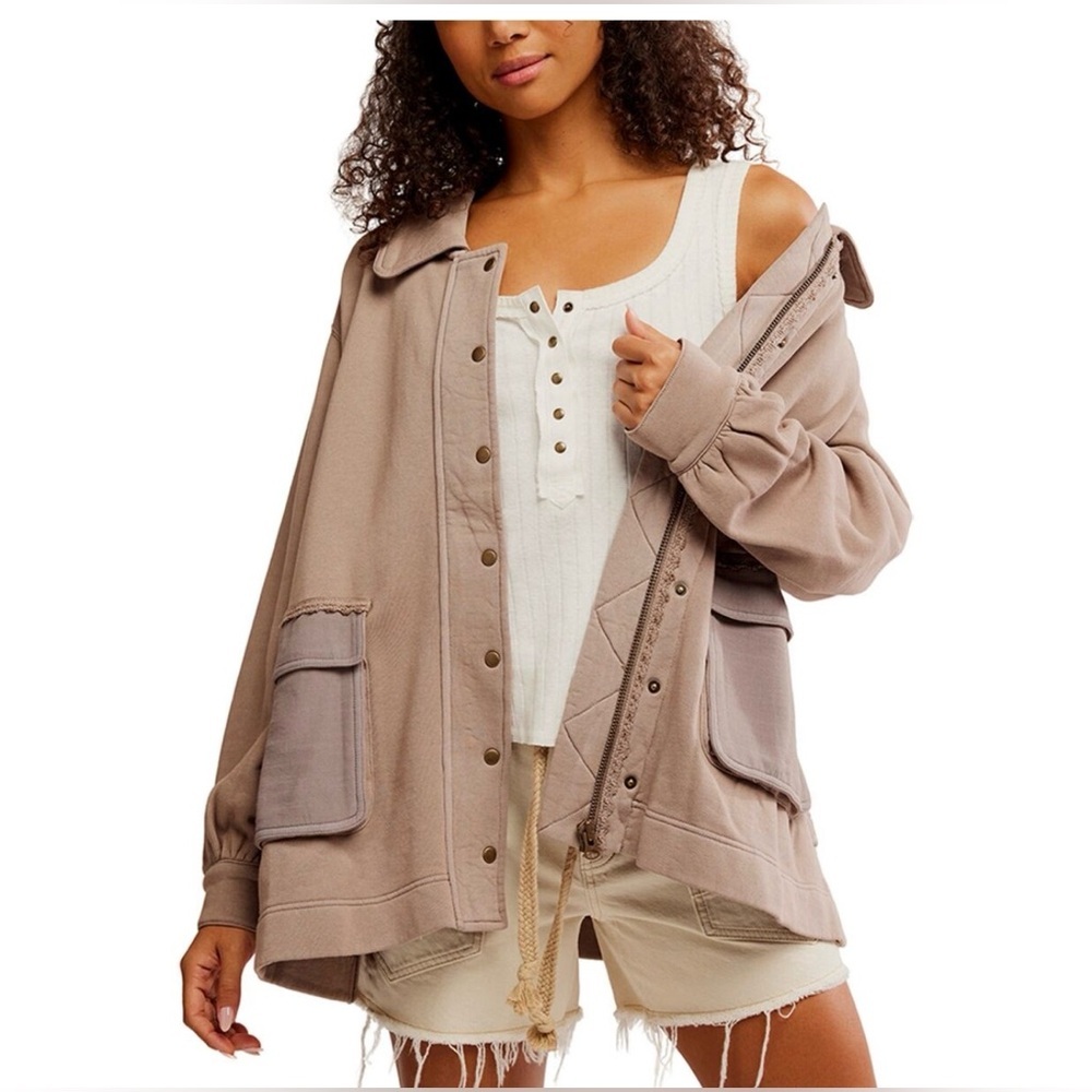 Free People Alexa Utility Jacket Tan Button Front Women’s Size S NWT